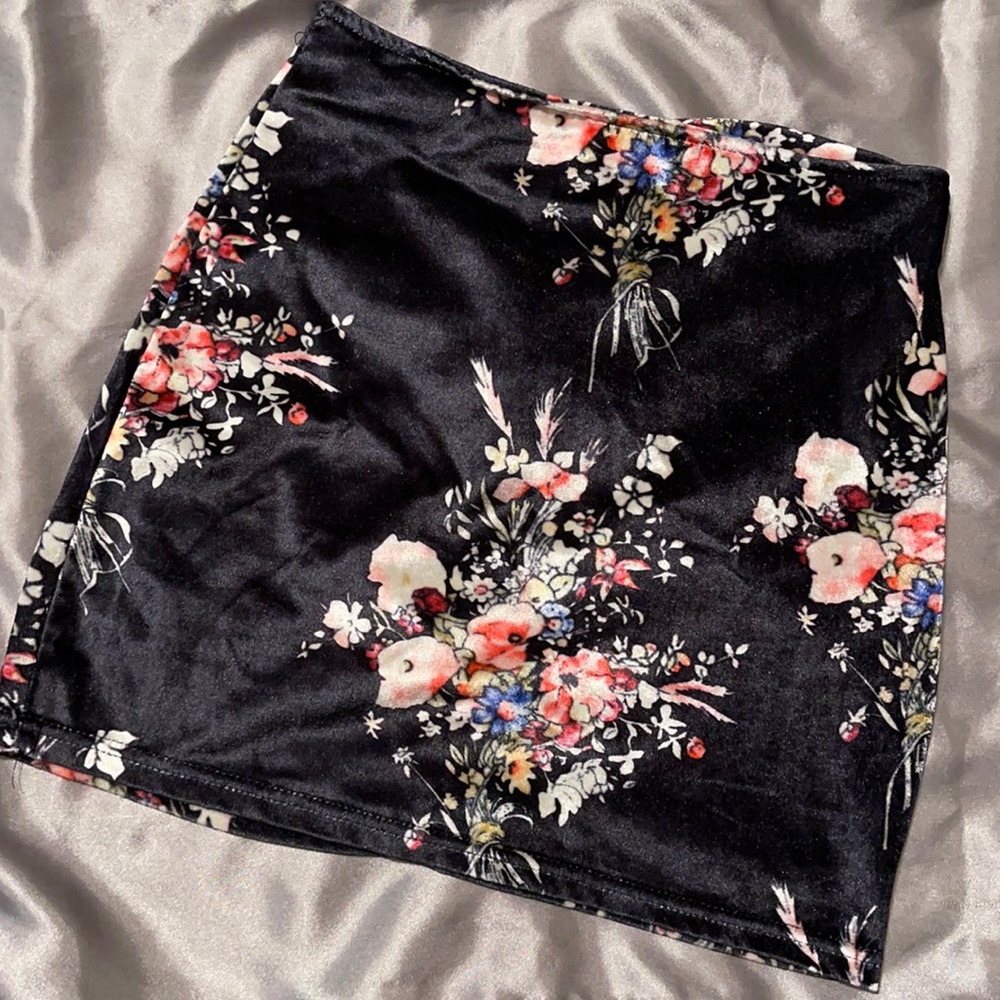 Suede floral skirt
